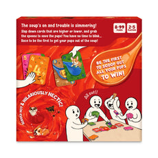Soup-themed card game box for Pups in a Soup exciting fast-paced card game for ages 8+
