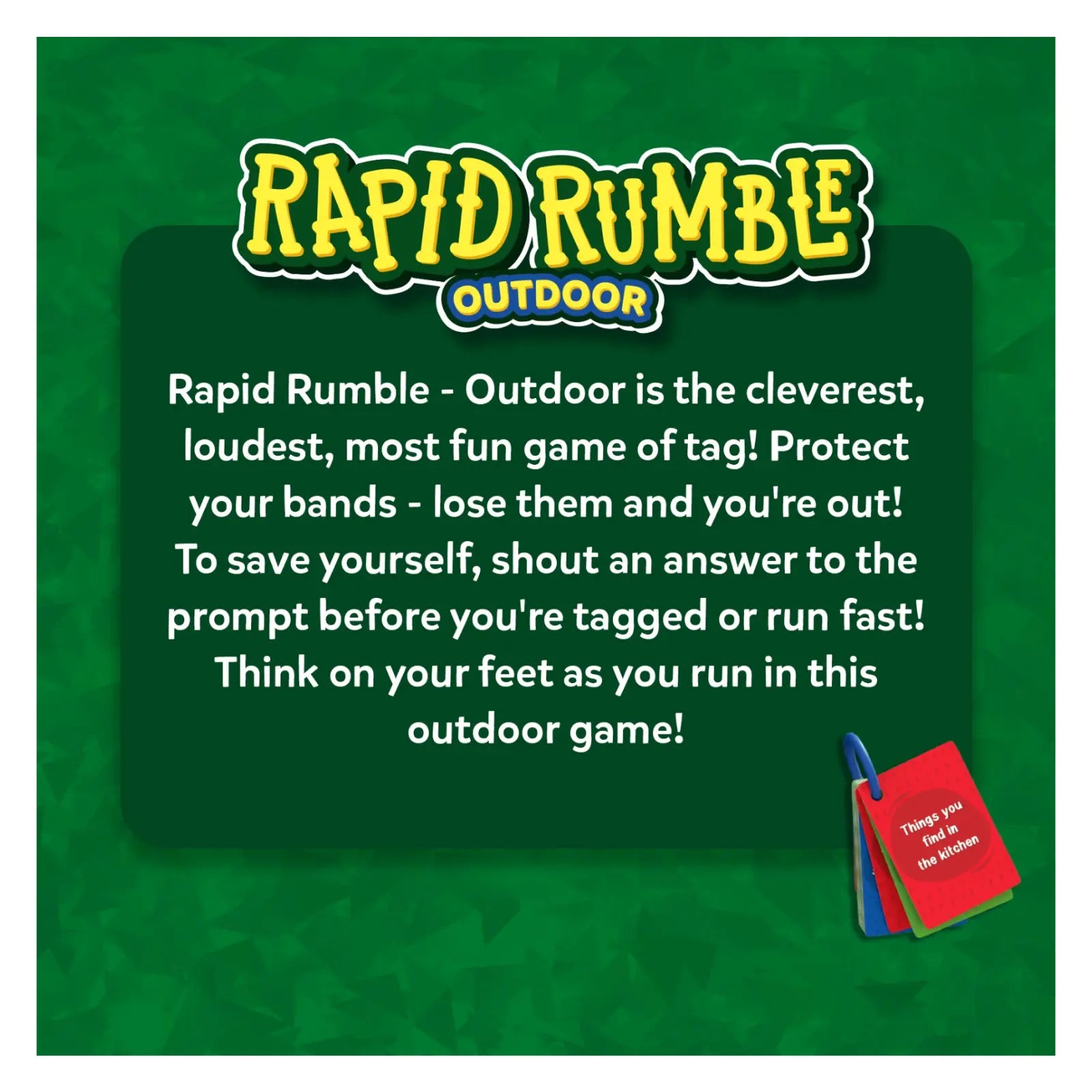Advertisement for 'Rapid Rumble Outdoor' game on a green background
