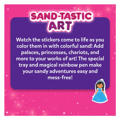 Sand art product description for Sand-Tastic Art Unicorns & Princesses Controlled-Mess Sand Art