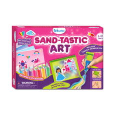 Sand art kit for kids from Sand-Tastic Art featuring unicorns and princesses for ages 4-10