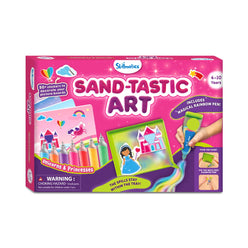 Sand art kit for kids from Sand-Tastic Art featuring unicorns and princesses for ages 4-10