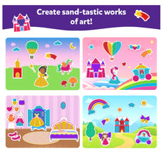 Colorful princess-themed sticker scenes from Sand-Tastic Art Unicorns & Princesses sand art kit