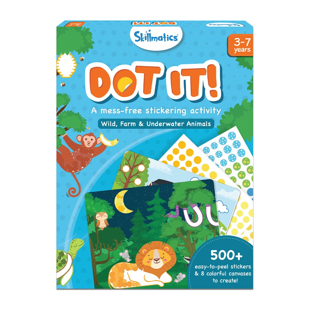 Skillmatics Dot It Sticker Art - Animals, Mess-Free Fun for Kids, 500+ Stickers, Craft Kits