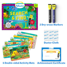 Skillmatics Search & Find activity set featuring reusable activity mats for ages 3 to 6
