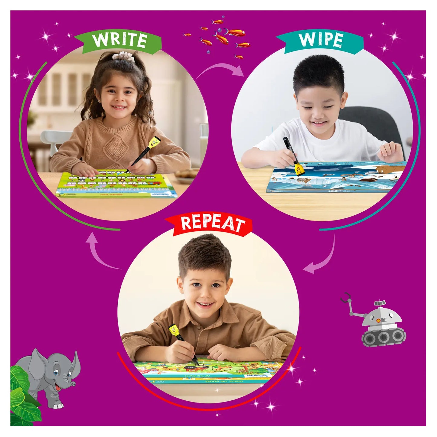 Children’s write-and-wipe learning activity on Search & Find Reusable Activity Mats