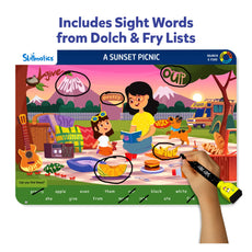 Sight word learning game on reusable activity mats for ages 3 to 6