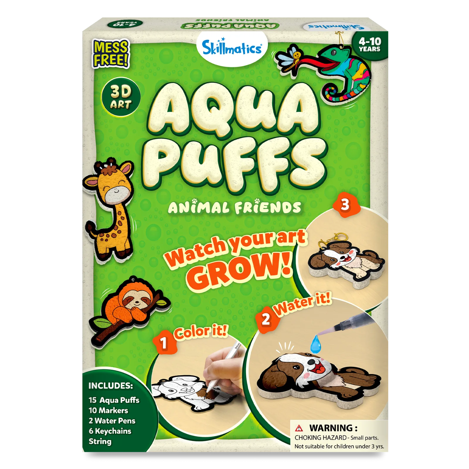 Skilomatics Aqua Puffs Animal Friends packaging with green and beige design