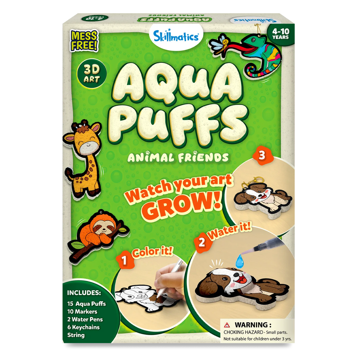 Skilomatics Aqua Puffs Animal Friends packaging with green and beige design