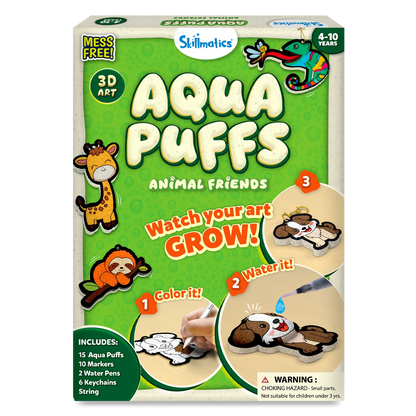 Skilomatics Aqua Puffs Animal Friends packaging with green and beige design