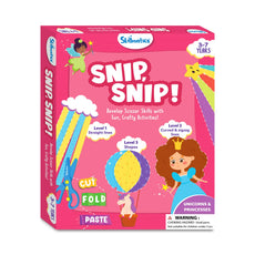 Scissor skills activity box with unicorn and princess-themed art and craft tools for ages 3-7