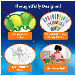 Craft kit features for Super Strings Bugs & Butterflies Mess-Free String Art for Kids