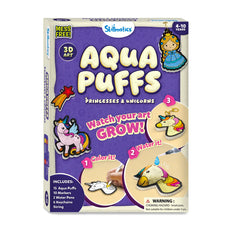Skillmatics Aqua Puffs kit packaging with princesses and unicorns on a purple background