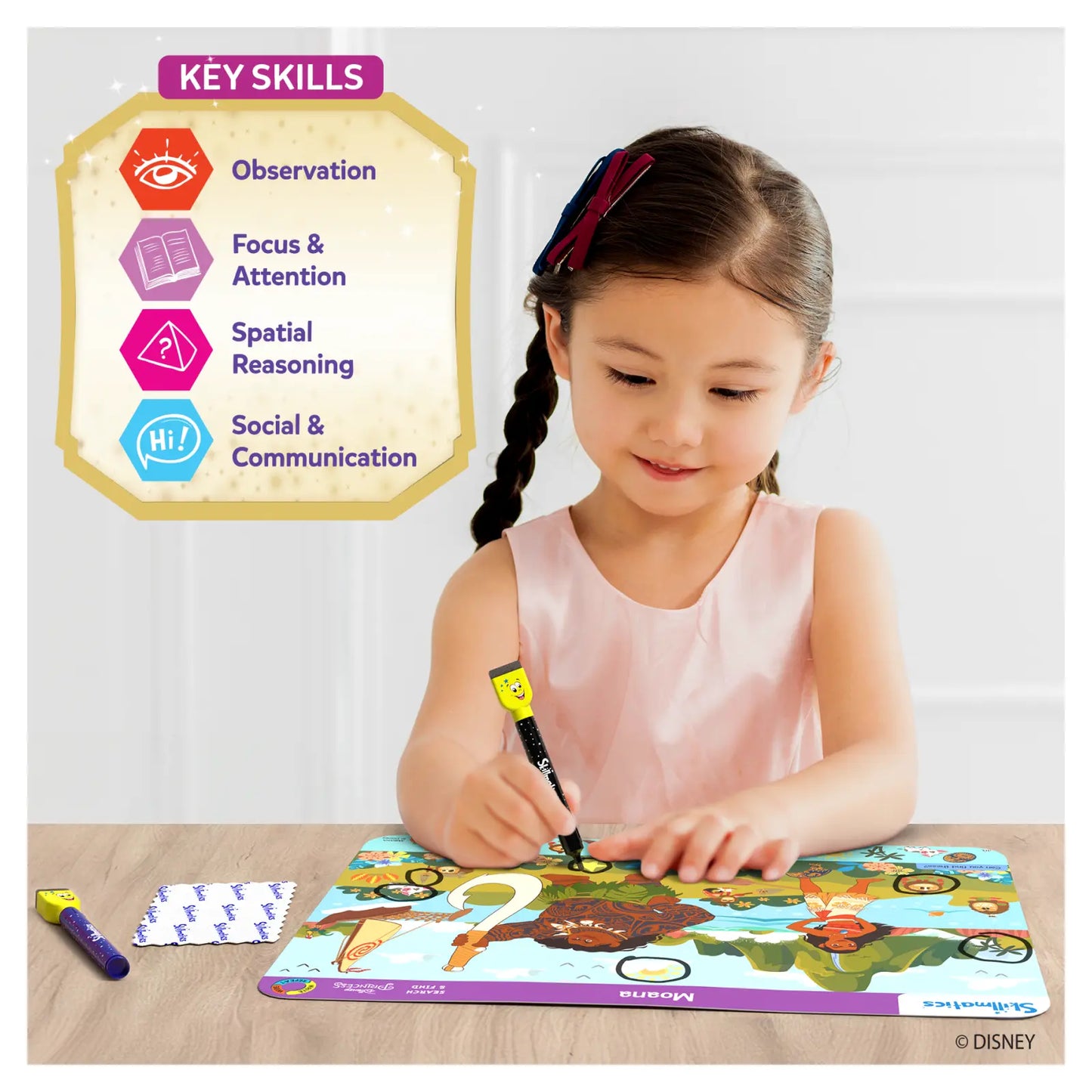 Moana-themed educational game from Search & Find Disney Princesses reusable activity mats