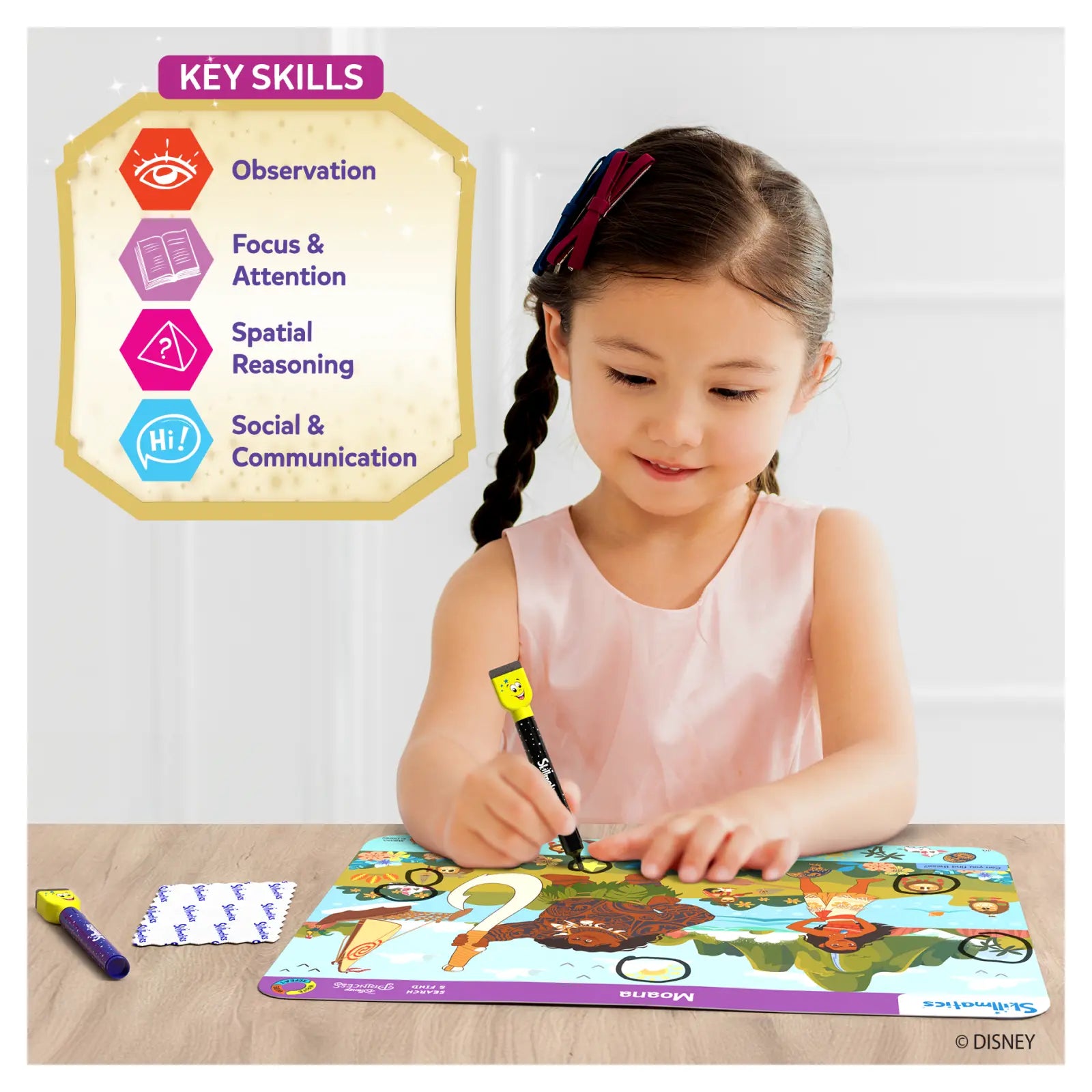 Moana-themed educational game from Search & Find Disney Princesses reusable activity mats
