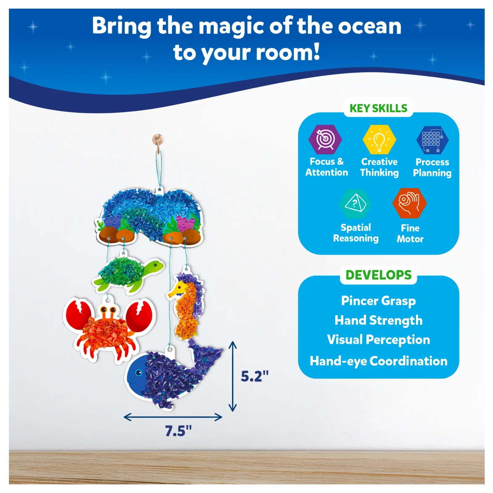 Ocean-themed mobile with educational benefits for kids ages 4-9 from Poke-in Art Underwater Animals