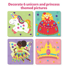 Unicorn and princess themed craft pictures from Fun with Foam No Mess Sticker Art for ages 3-7