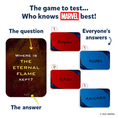 Marvel trivia game from Who Knows Marvel Best family and party card game for ages 8+