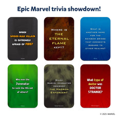 Marvel trivia cards from Who Knows Marvel Best family and party card game for ages 8+