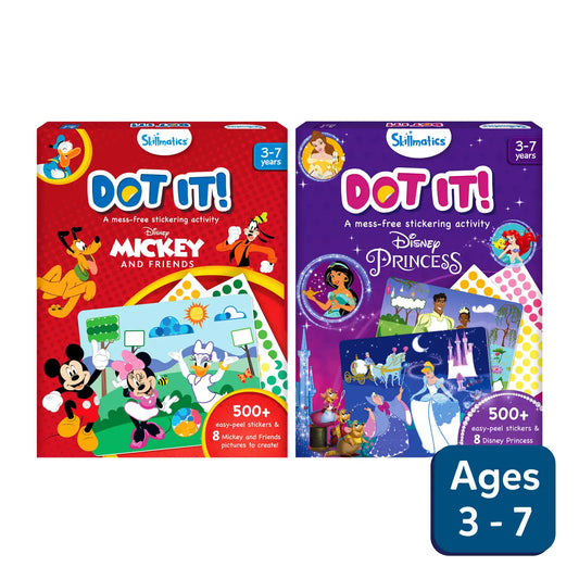 Two Disney sticker activity books featuring Mickey and Friends and Disney Princess characters