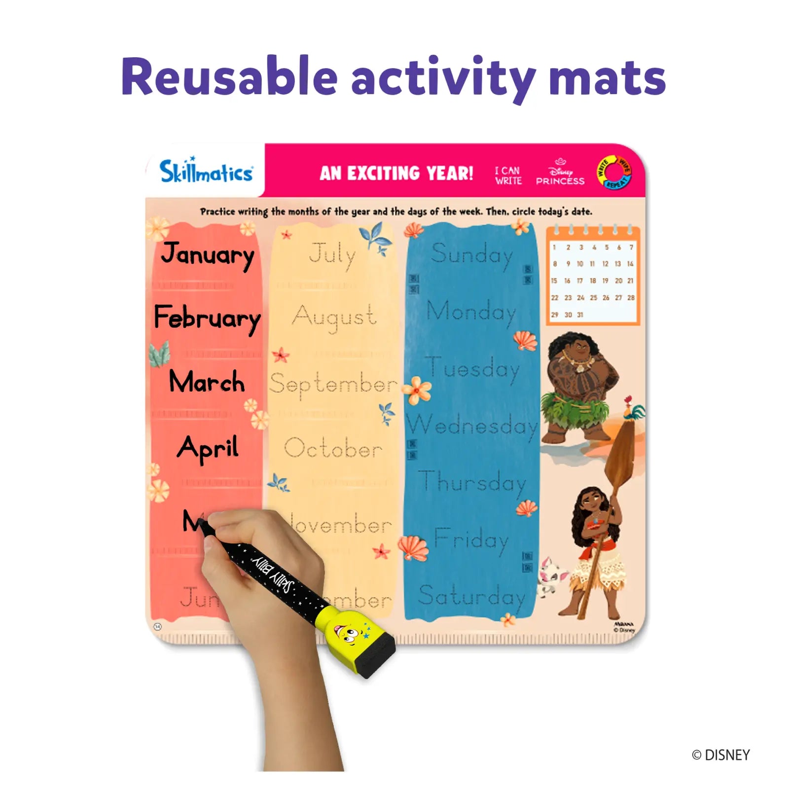 Moana-themed reusable activity mat from I Can Write Disney Princess collection
