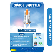 Educational space shuttle game card from Guess in 10 Things That Go Trivia Card Game