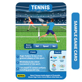 Tennis game card from Guess in 10 World Of Sports trivia card game for ages 6+